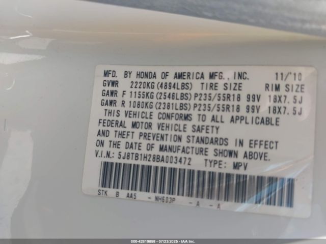 2011 ACURA RDX 5J8TB1H28BA003472 Photo 8