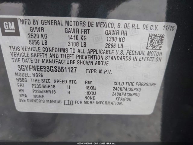 2016 CADILLAC SRX 3GYFNEE33GS551127 Photo 8