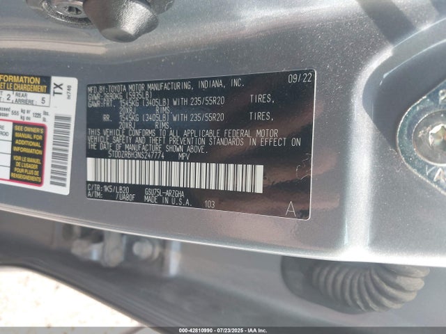 5TDDZRBH3NS247774 Toyota 2gr-fks