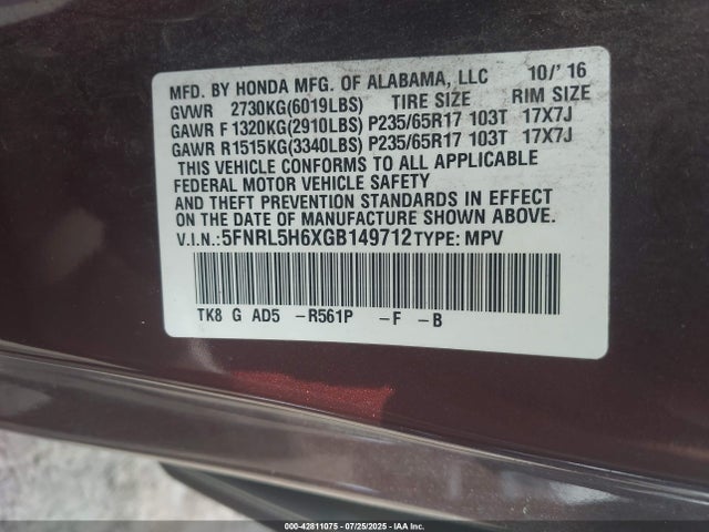 5FNRL5H6XGB149712 Honda j35z8