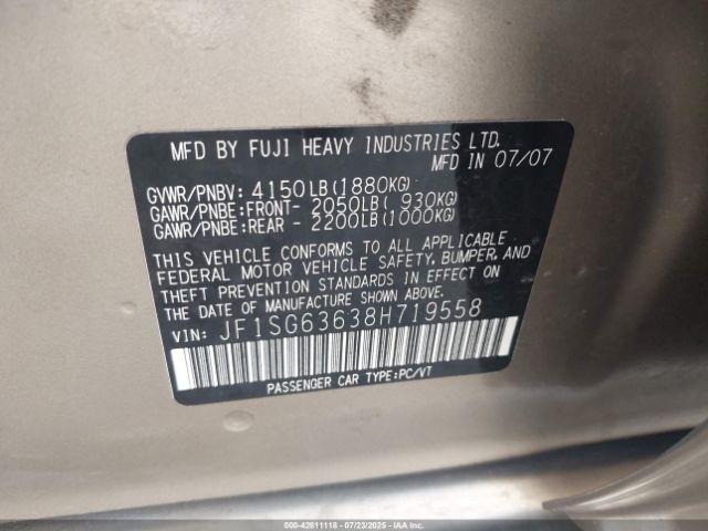 2008 SUBARU FORESTER JF1SG63638H719558 Photo 8
