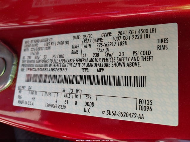 Ford 2020 2020 1FMCU9G68LUB76979 Image 9