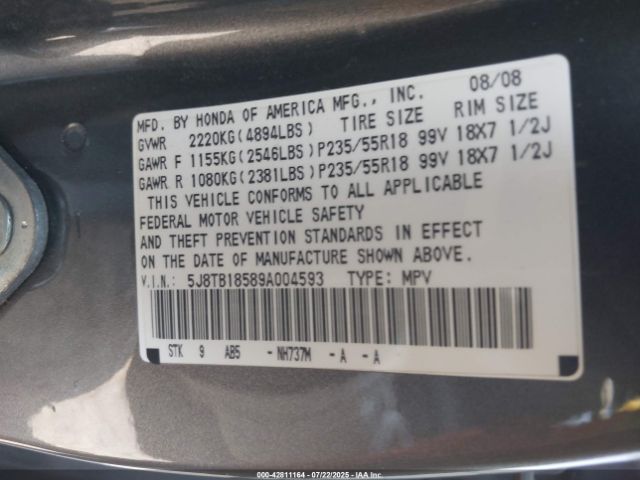 2009 ACURA RDX 5J8TB18589A004593 Photo 8