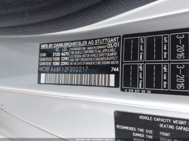 2002 MERCEDES-BENZ SL 500 WDBFA68F12F202217 Photo 8