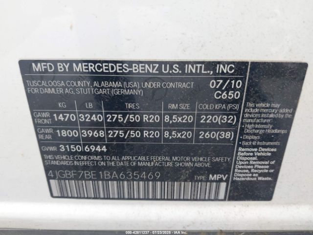2011 MERCEDES-BENZ GL 450 4JGBF7BE1BA635469 Photo 8