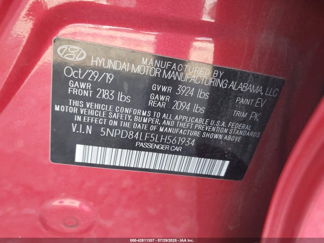 5NPD84LF5LH561934 Hyundai mpi nu