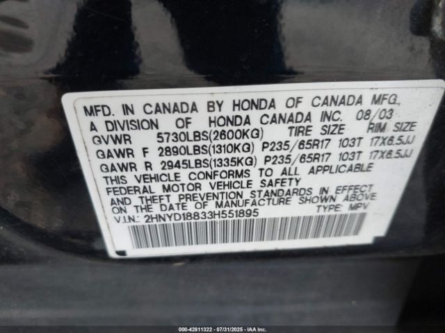2003 ACURA MDX 2HNYD18833H551895 Photo 8