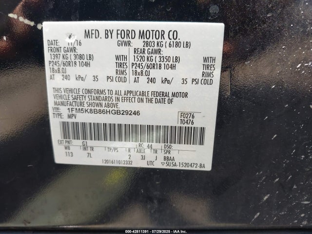 Aukcja sprzedaży 2017 Ford Explorer, vin: 1FM5K8B86HGB29246, numer aukcji: 42811391