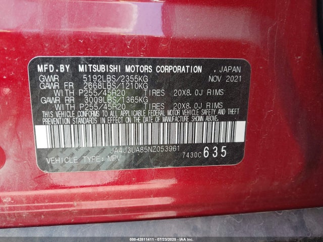 2022 MITSUBISHI OUTLANDER JA4J3UA85NZ053961 Photo 8