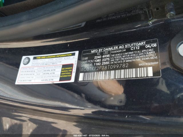 2008 MERCEDES-BENZ CLK 550 WDBTK72F78T099782 Photo 8