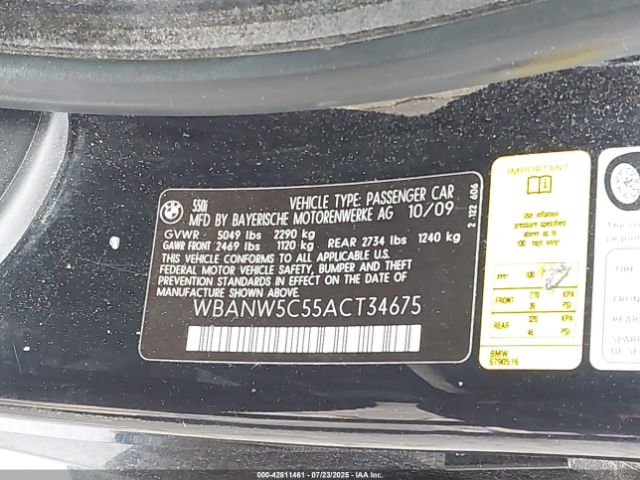 2010 BMW 550I WBANW5C55ACT34675 Photo 8
