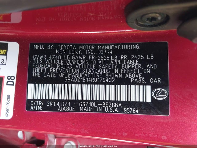 58ADZ1B14RU179432 Lexus 2gr-fks