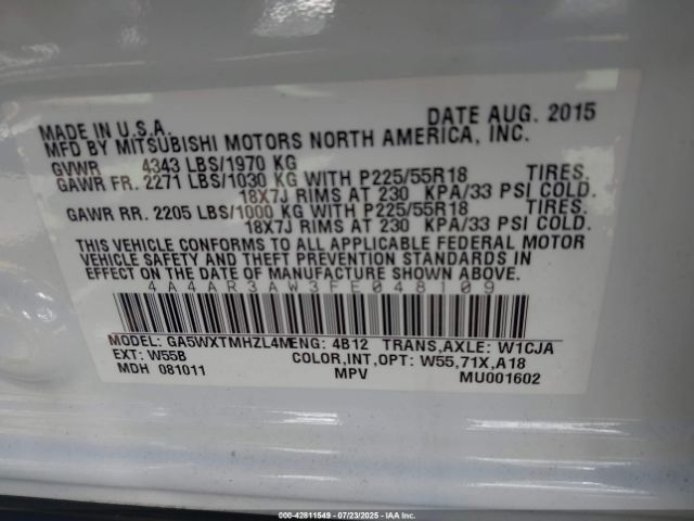 2015 MITSUBISHI OUTLANDER SPORT 4A4AR3AW3FE048109 Photo 8