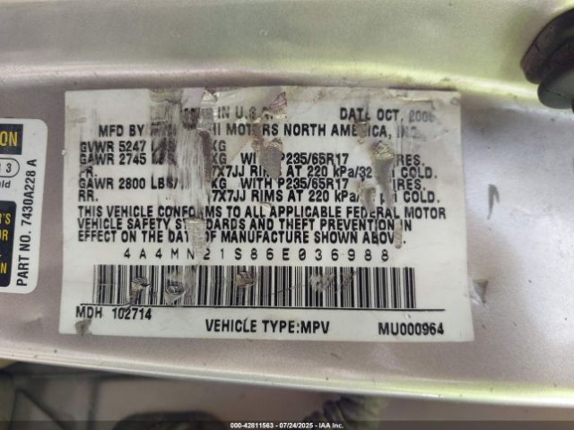 2006 MITSUBISHI ENDEAVOR 4A4MN21S86E036988 Photo 8