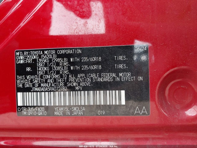 JTMABABA5RA072782 Subaru 1ym motor