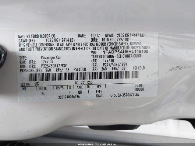 1FADP5AU5HL119108 Ford 2.0l atk ivct hev
