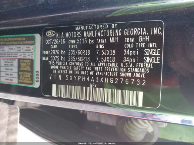 2017 KIA SORENTO 5XYPH4A1XHG276732 Photo 8