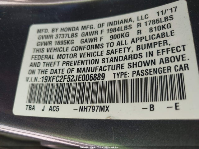 Honda k20c2 2018 19XFC2F52JE006889 Image 9