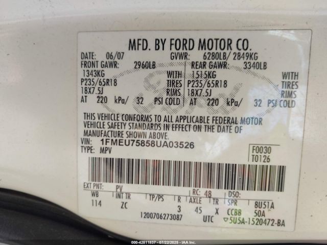 2008 FORD EXPLORER 1FMEU75858UA03526 Photo 8