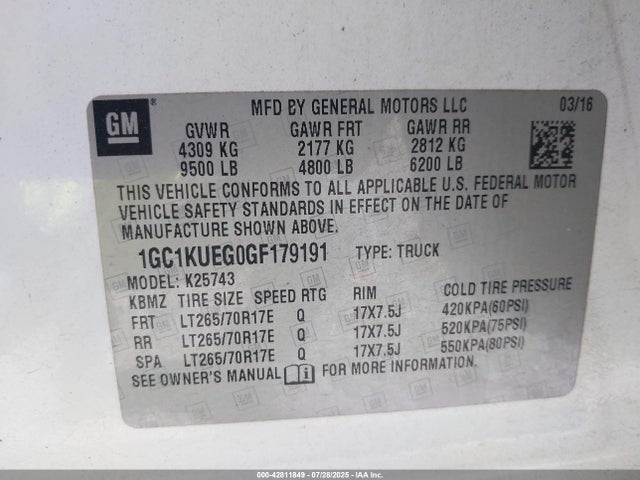 1GC1KUEG0GF179191 Chevrolet l96 - flexible fuel (gas/ethanol), sfi iron