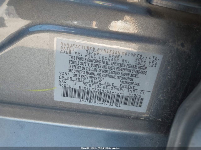 3N1AB8DV1NY231301 Nissan Sentra