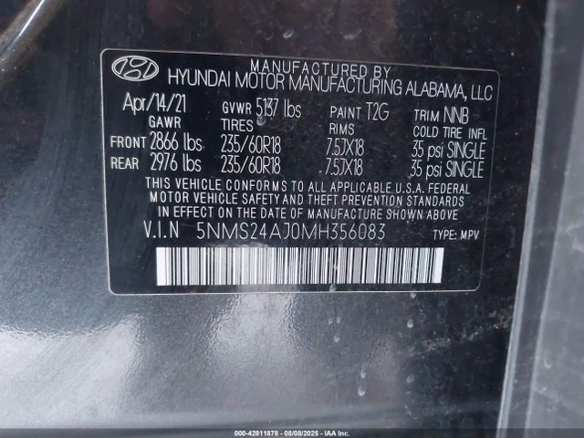5NMS24AJ0MH356083 Hyundai gdi theta iii