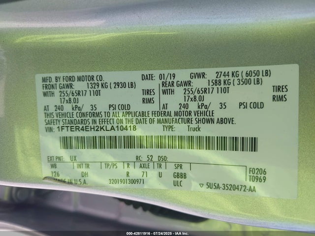 1FTER4EH2KLA10418 Ford 2019