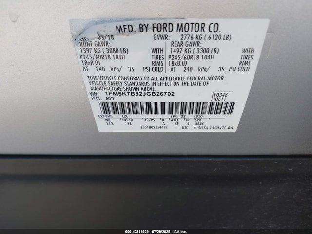Ford 3.5l ti-vct 2018 1FM5K7B82JGB26702 Image 9