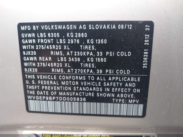 2013 VOLKSWAGEN TOUAREG WVGEP9BP7DD005836 Photo 8