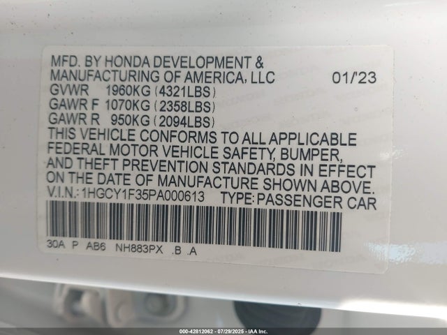 1HGCY1F35PA000613 Honda l15be