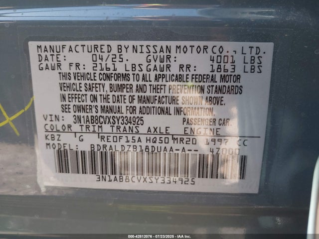 3N1AB8CVXSY334925 Nissan Sentra