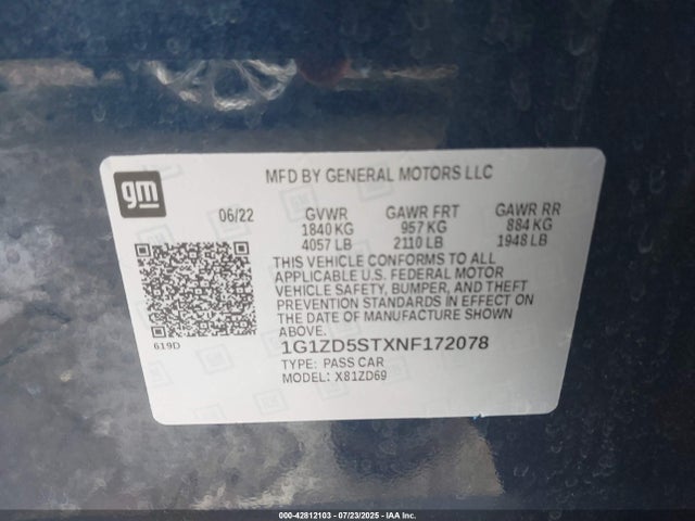 1G1ZD5STXNF172078 Chevrolet lfv - direct injection, variable valve timing, gen 1 gmna
