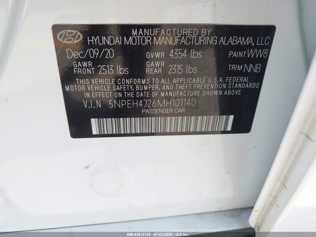 5NPEH4J26MH101140 Hyundai t-gdi gamma ii
