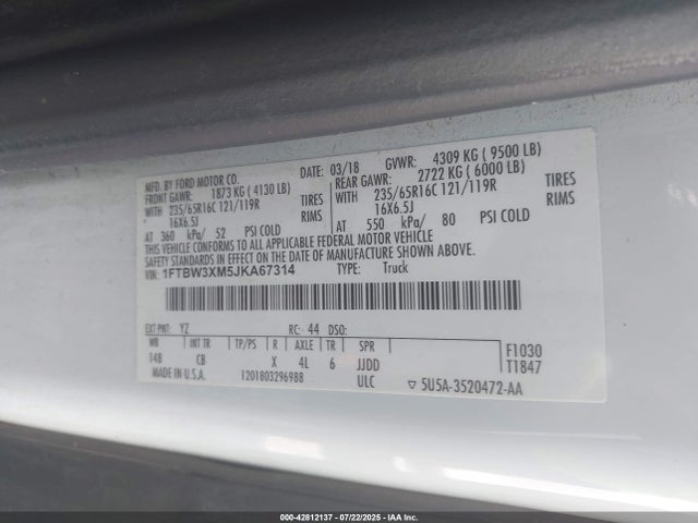 1FTBW3XM5JKA67314 Ford Transit