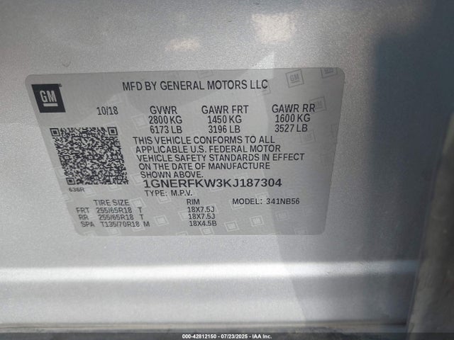 1GNERFKW3KJ187304 Chevrolet lfy - spark ignited direct injection, atss, gen 1