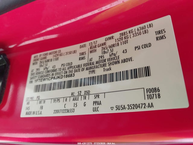 Ford 2.7l-4v 2018 1FTEW1CP8JKD18683 Image 9
