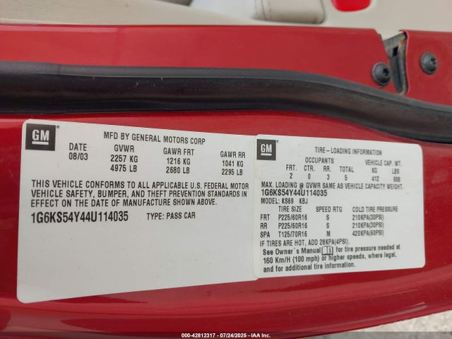 2004 CADILLAC SEVILLE 1G6KS54Y44U114035 Photo 8