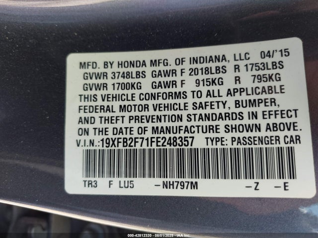 Honda r18z1 2015 19XFB2F71FE248357 Image 9