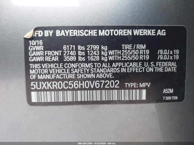 42812394 :رقم المزاد ، 5UXKR0C56H0V67202 vin ، 2017 Bmw X5 Xdrive35i مزاد بيع
