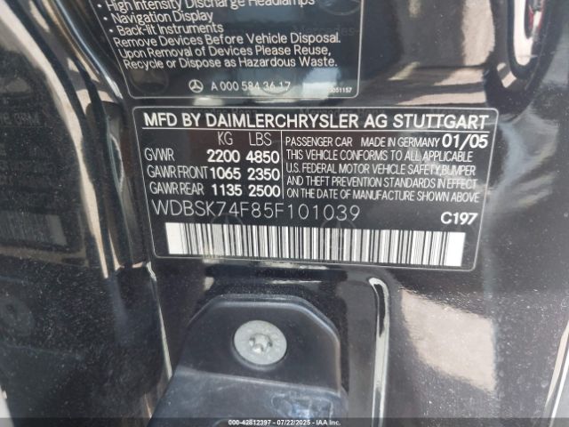 2005 MERCEDES-BENZ SL 55 AMG WDBSK74F85F101039 Photo 8