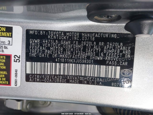 4T1B11HKXJU598301 Toyota a25a-fks