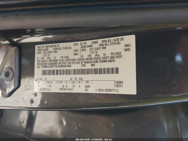 1FMCU0F7XJUB42240 Ford 2.5l i-vct