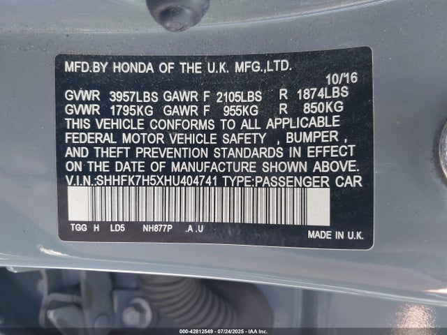 SHHFK7H5XHU404741 Honda l15ba