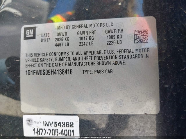 1G1FW6S09H4138416 Chevrolet 2017