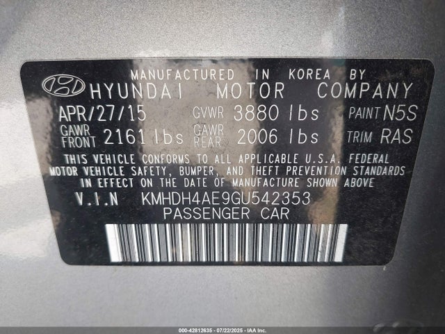 KMHDH4AE9GU542353 Hyundai dohc mpi nu