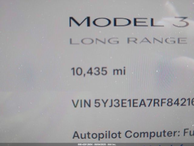 5YJ3E1EA7RF842161 Tesla MODEL 3