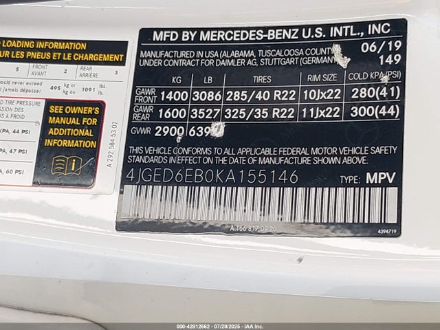 4JGED6EB0KA155146 Mercedes-Benz m276
