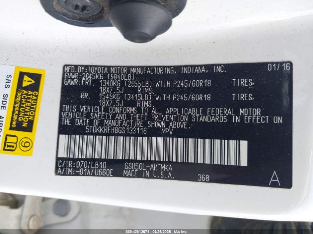 2016 TOYOTA HIGHLANDER 5TDKKRFH8GS133116 Photo 8