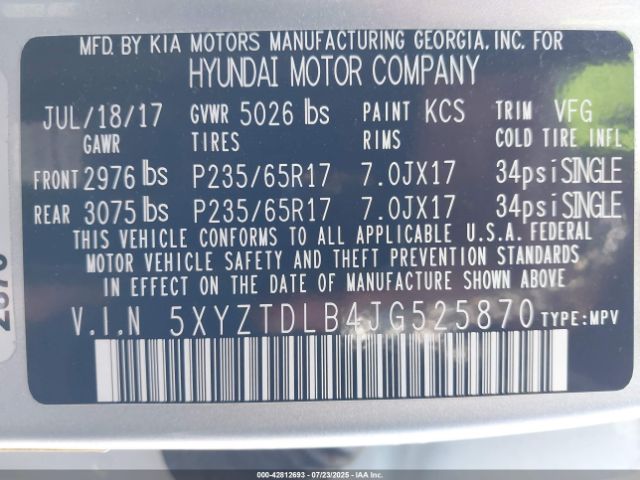 2018 HYUNDAI SANTA FE SPORT 5XYZTDLB4JG525870 Photo 8