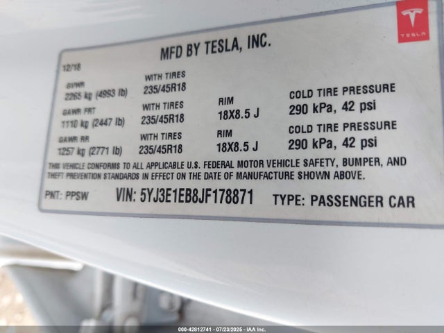 2018 TESLA MODEL 3 5YJ3E1EB8JF178871 Photo 8